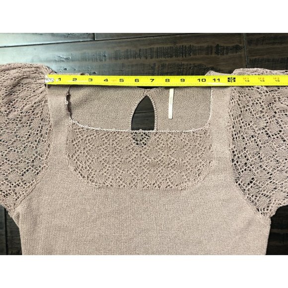 Free People Crochet Sleeve Sweater S Small Pink Mauve Open Knit Fitted Preppy - Picture 9 of 10